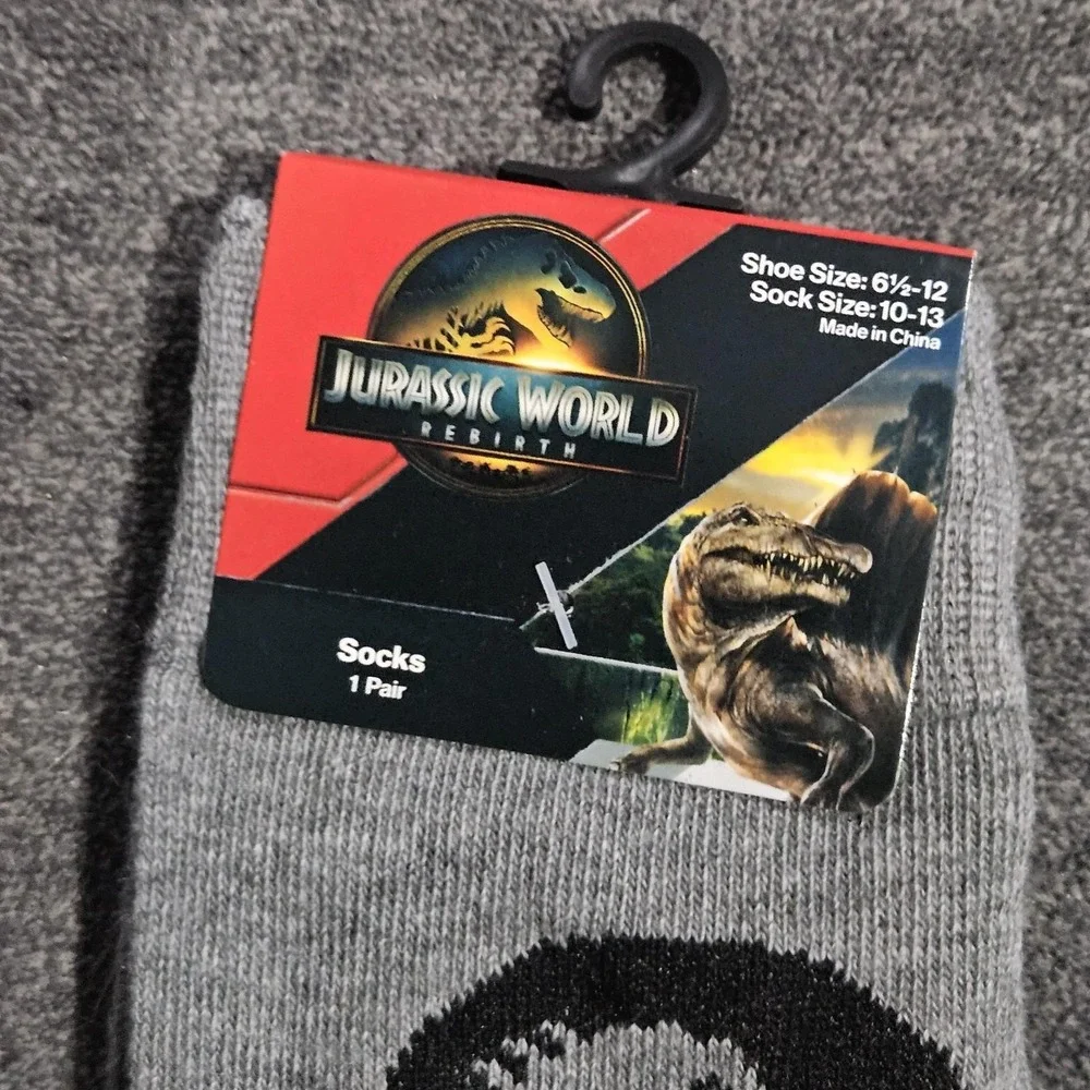 Jurassic World Rebirth Adult Size 6.5-12 Dinosaur Graphic Novelty Crew Socks